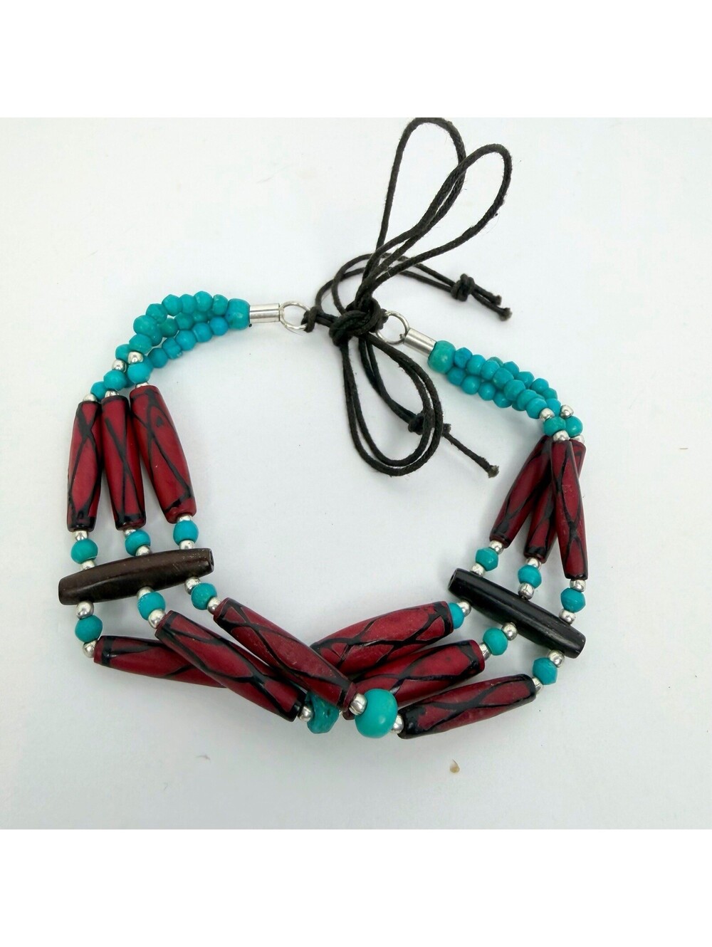 Southwestern Tribal Hairpipe Choker Necklace Multi Strand Turquoise Red Black